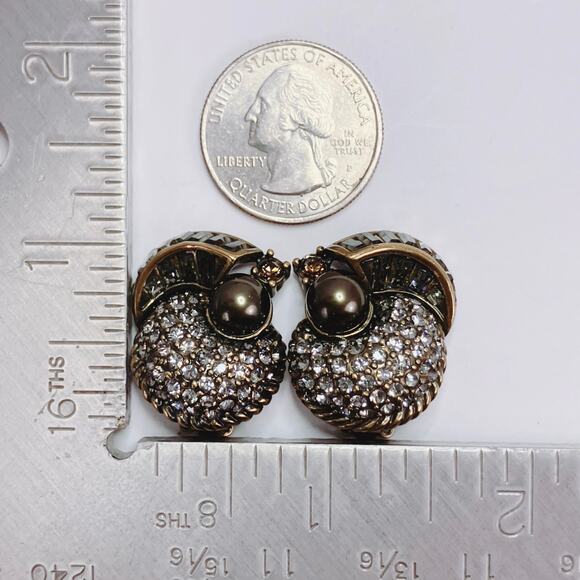 Vintage Signed Heidi Daus Art Deco Revival Gold Tone Faux Pearl Clip On Earrings - Picture 9 of 9